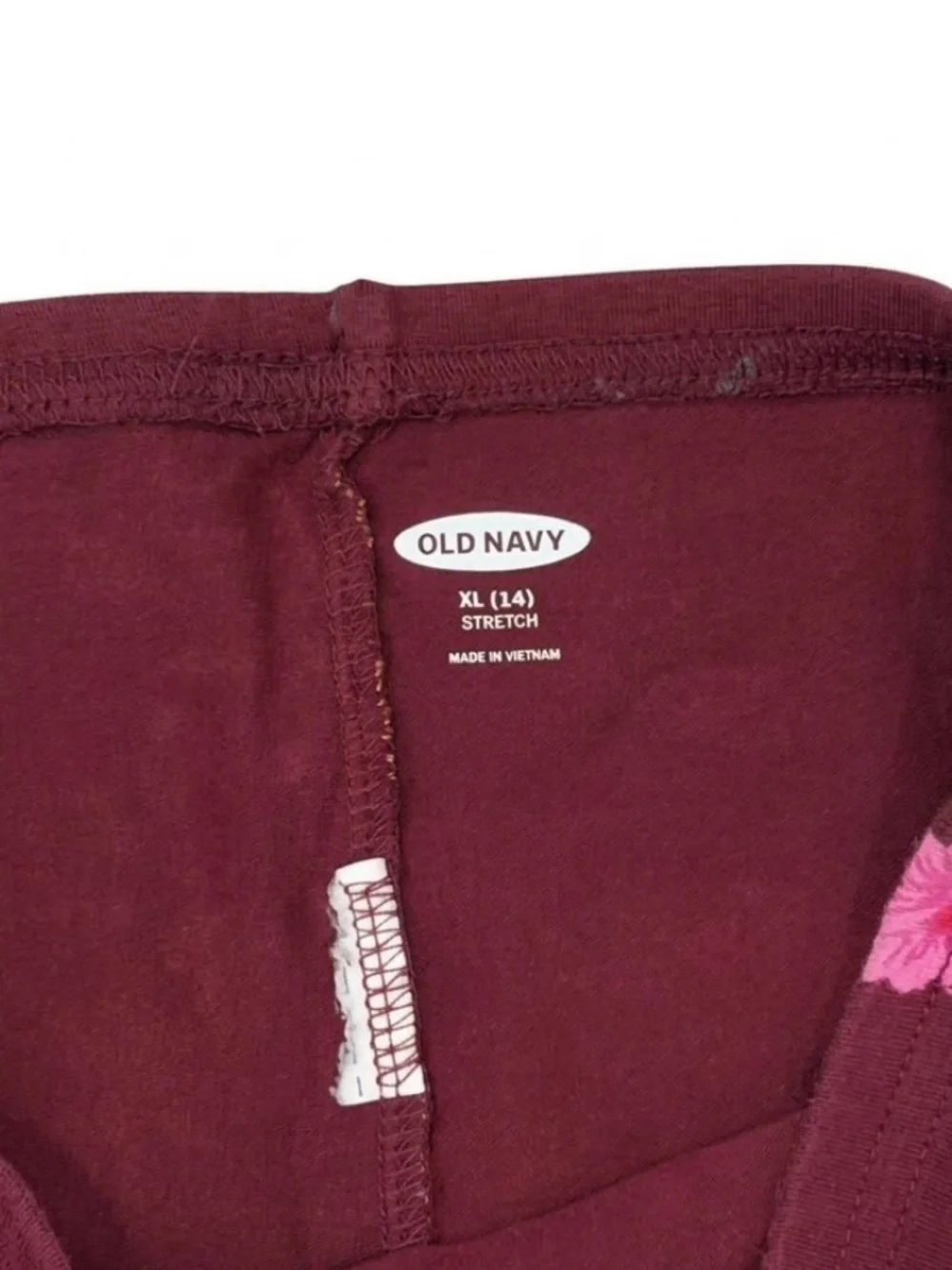 Old Navy Girls 14 Leggings Burgundy Floral Print Stretch Elastic Waist